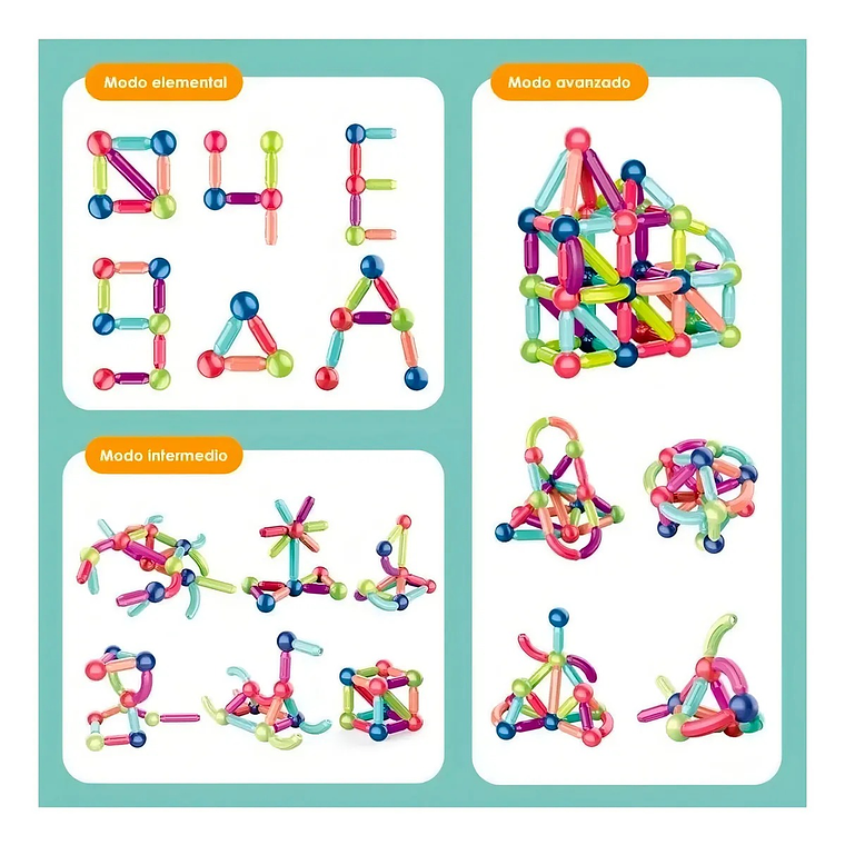 Juguete Didáctico de Varillas Magnéticas 64 Piezas +36M 3