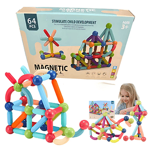 Juguete Didáctico de Varillas Magnéticas 64 Piezas +36M