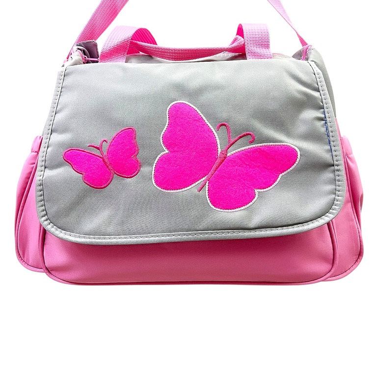 Bolso Maternal Con Cambiador Gris/Rosado Mariposa 1