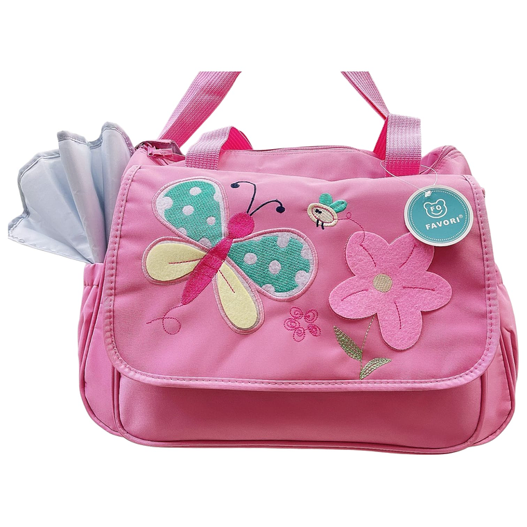 Bolso Maternal Con Cambiador Rosado Mariposa 1