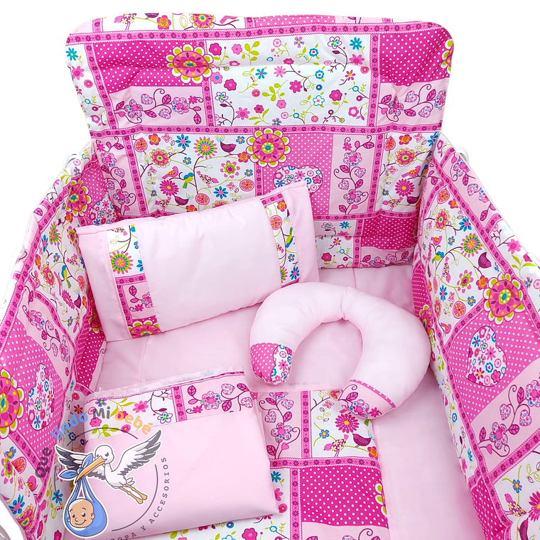 Set Para Cuna Estandar Rosado Floreado 1