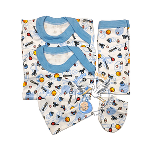 Ajuar 5 Piezas con Diseño Talla 0/3 Meses Blanco/Celeste Deportes