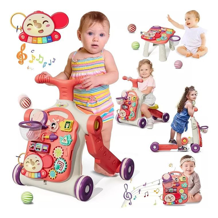 Caminador Andador Scooter Bebé Musical Multifuncional 5 En 1 Rosada 1