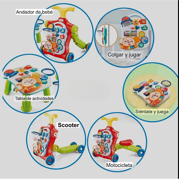 Caminador Andador Scooter Bebé Musical Multifuncional 5 En 1 Celeste 2