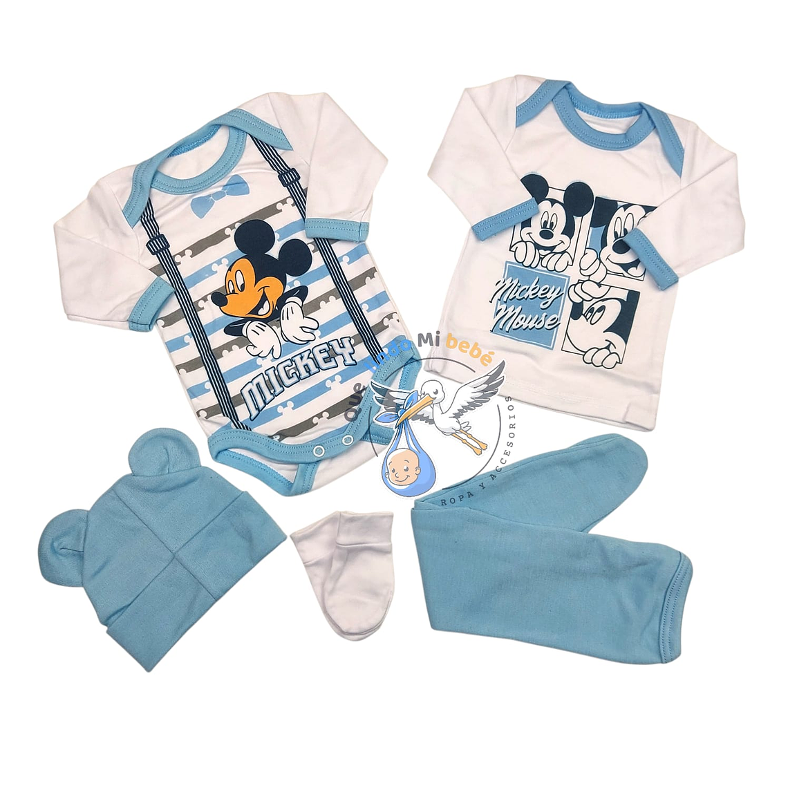 Ajuar Mickey 5 Piezas 0/3 Meses Celeste 1