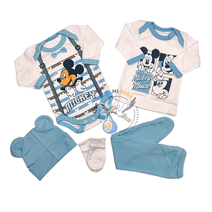 Ajuar Mickey 5 Piezas 0/3 Meses Celeste