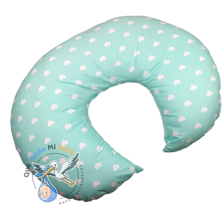 Cojín de Lactancia Verde Agua Corazones 1