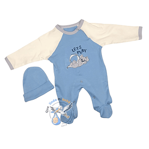 Osito Algodón Prematuro Perrito Celeste/Blanco