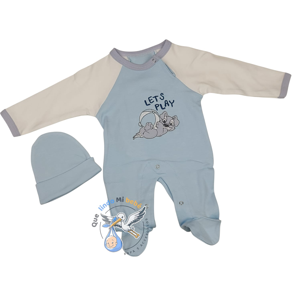 Osito Algodón Prematuro Perrito Celeste/Blanco 1