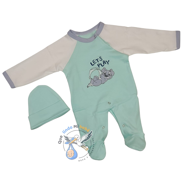 Osito Algodón Prematuro Perrito Verde Agua/Blanco 1