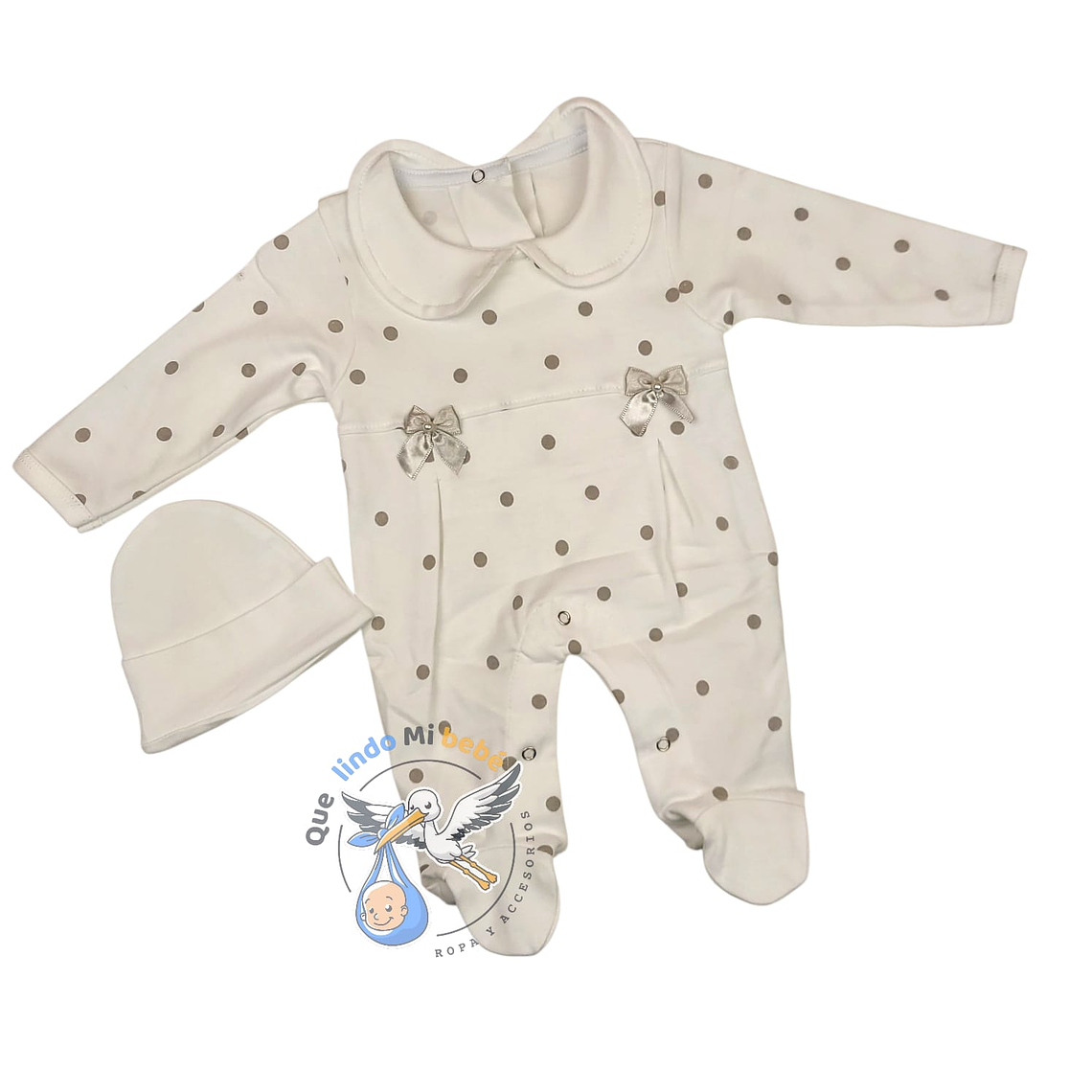 Osito Algodón Prematuro Blanco Lunares Niña 1