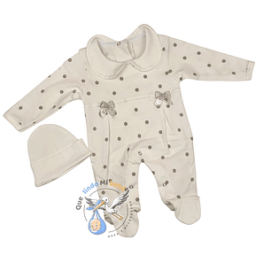 Osito Algodón Prematuro Blanco Lunares Niña