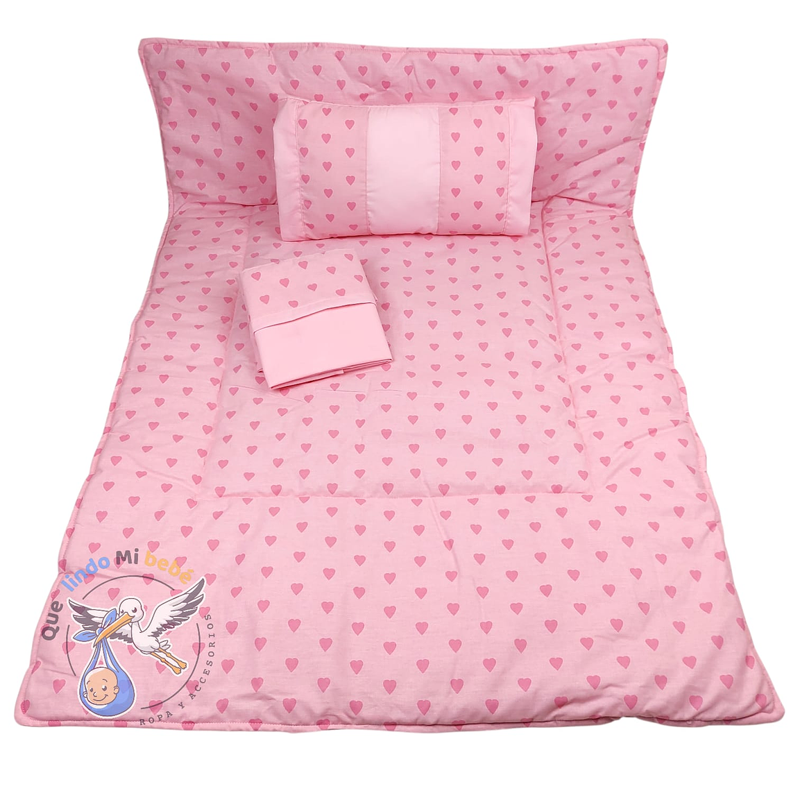 Set Para Cuna Colecho Rosado Corazones 1