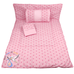 Set Para Cuna Colecho Rosado Corazones