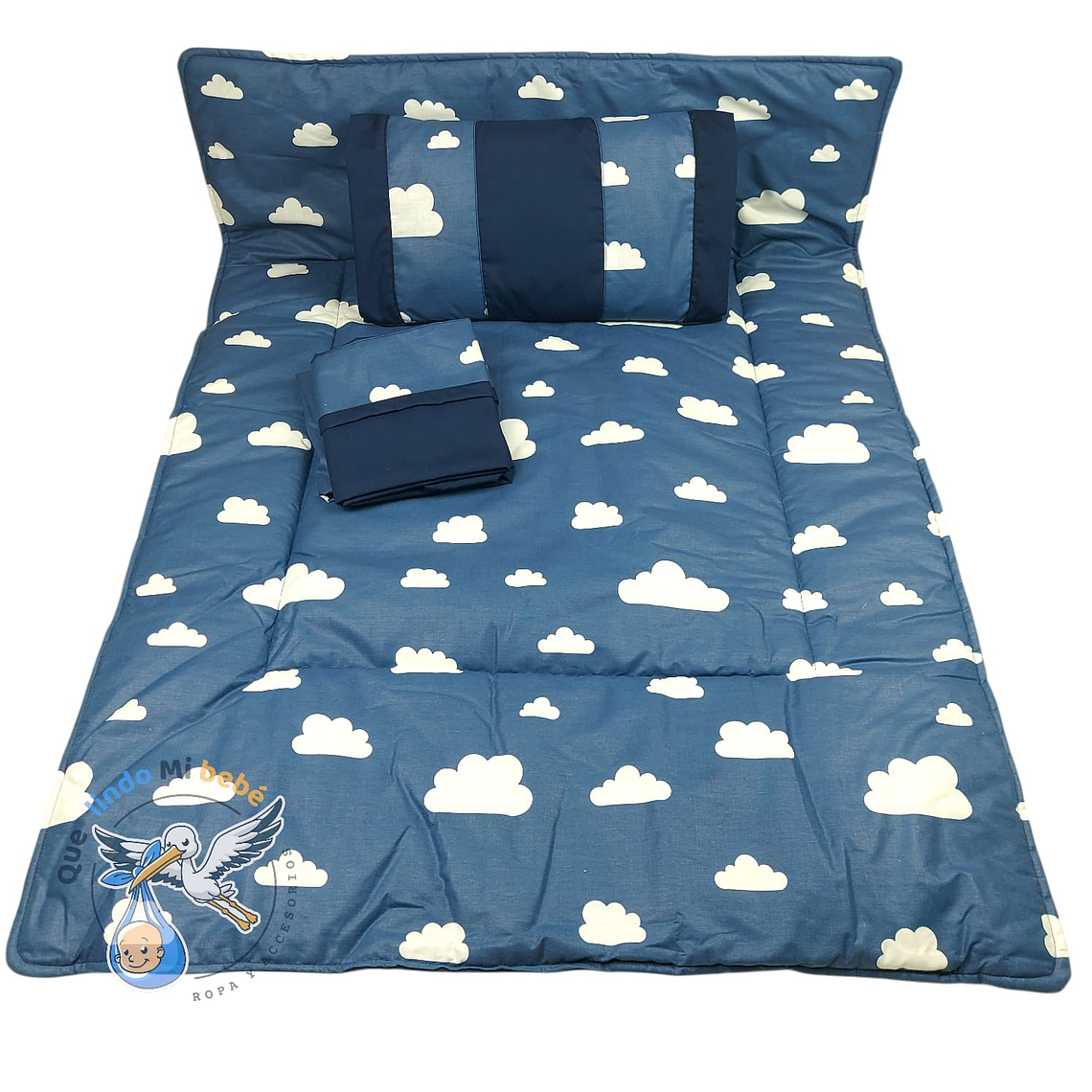 Set Para Cuna Colecho Azul Marino Nubes 1