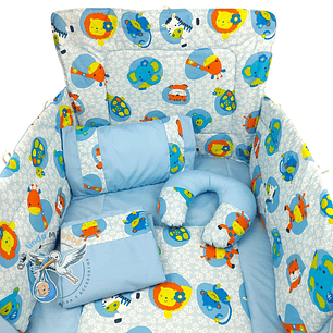 Set Para Cuna Estandar Celeste Animalitos