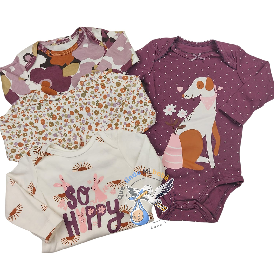 Set 4 Bodys Manga Larga 0/3 Meses So Happy 1