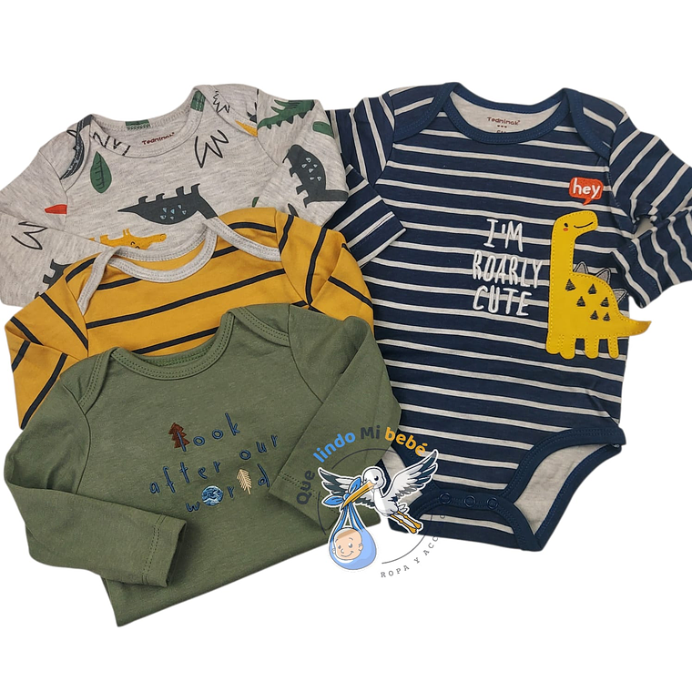 Set 4 Bodys Manga Larga 36 Meses Roarly Cute 1