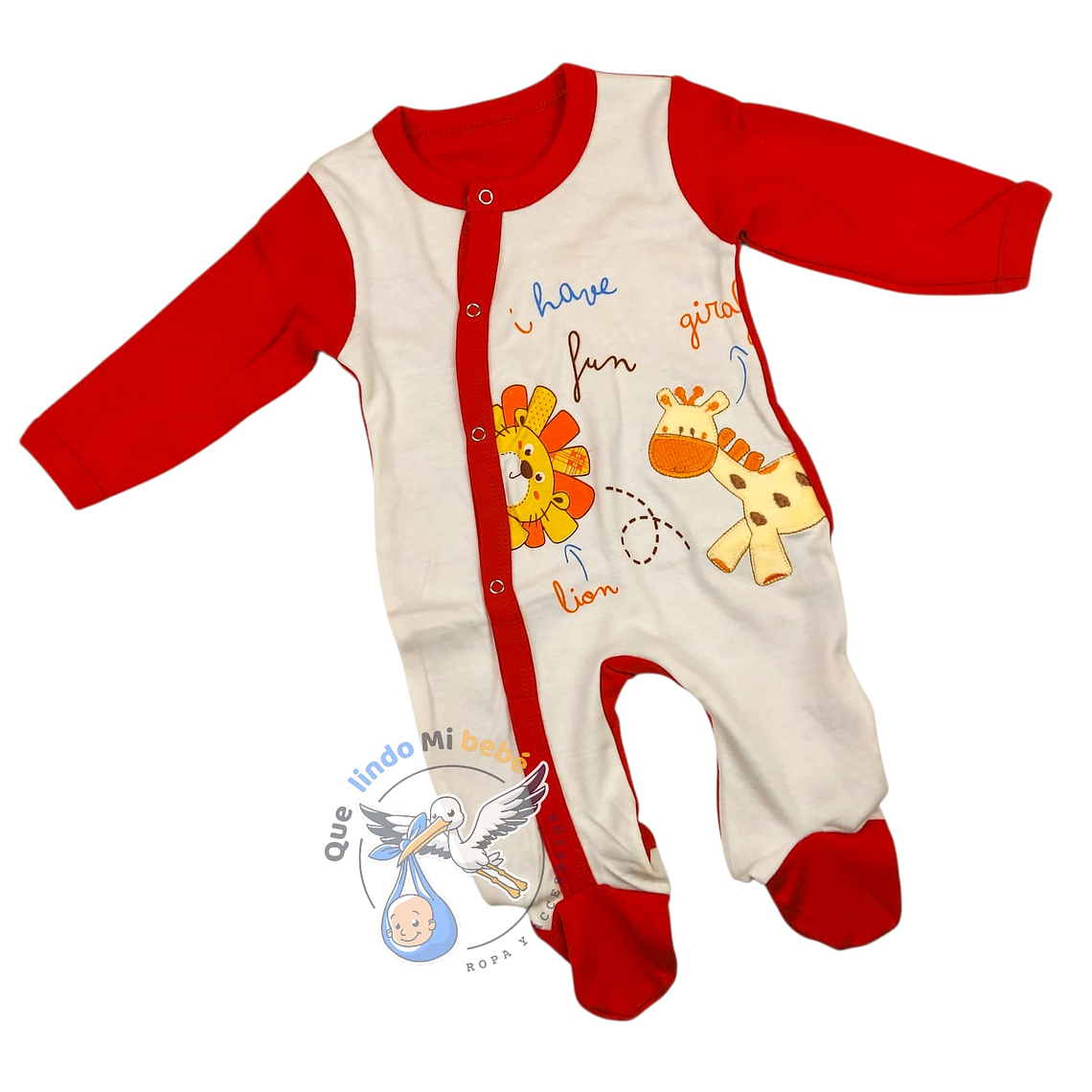 Osito Algodón 1 Pieza 0/3 Meses Jirafa/León Blanco/Rojo 2