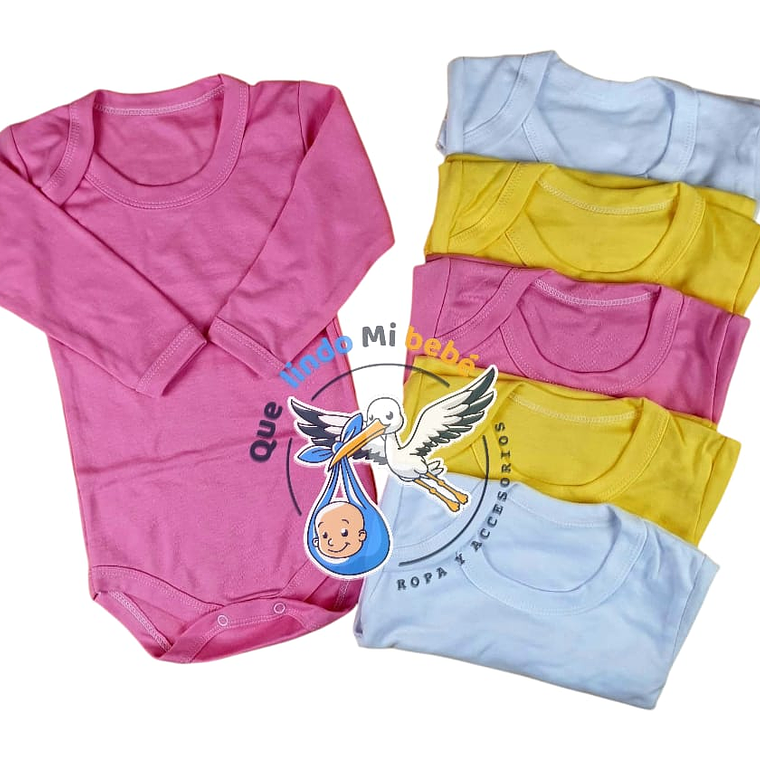 Prendas - Set 6 Bodys Manga Larga 0/3 Meses Rosada/Amarilla/Blanca 1