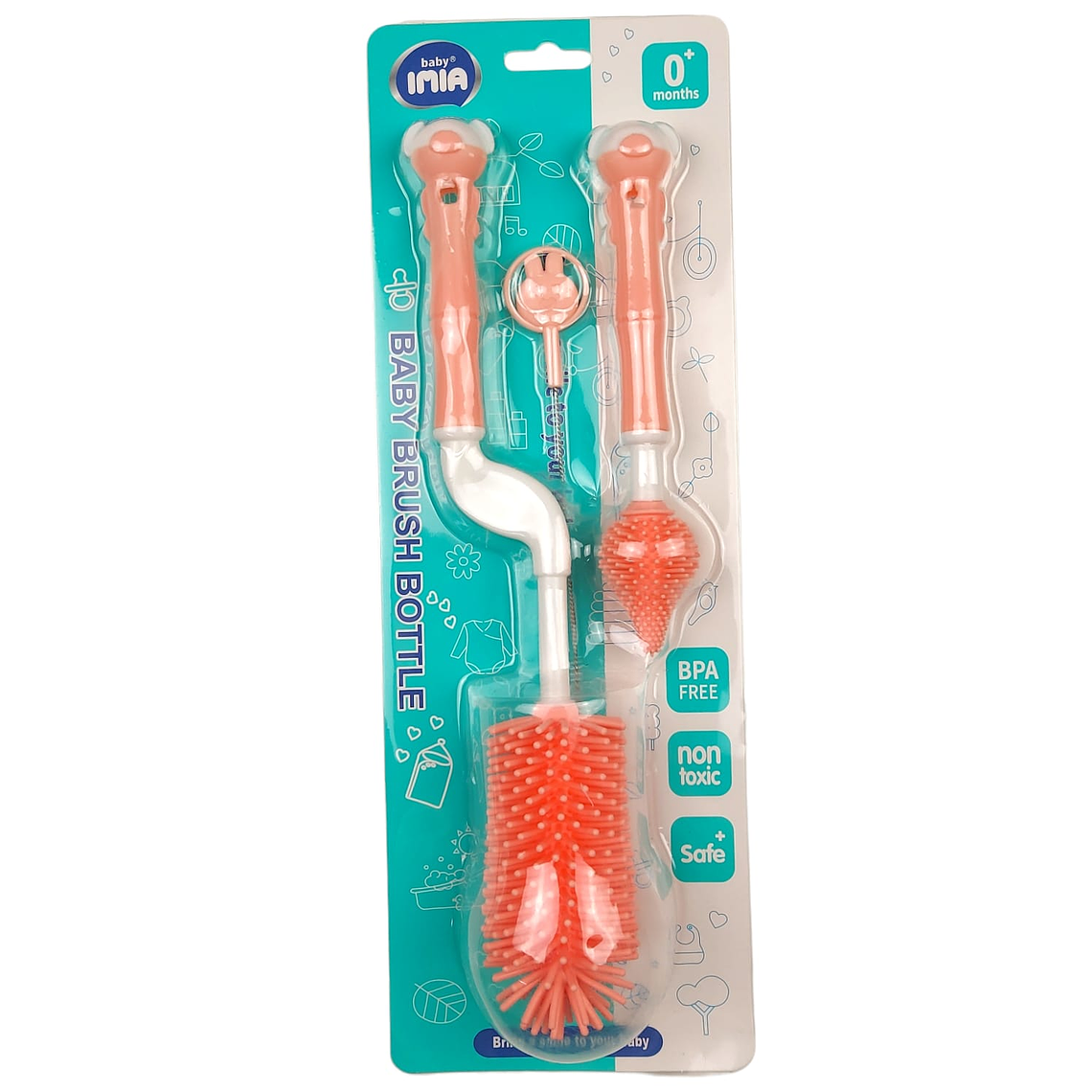 Kit De Cepillo Limpia Mamadera Silicona 2 en 1 Damasco 1