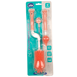 Kit De Cepillo Limpia Mamadera Silicona 2 en 1 Damasco