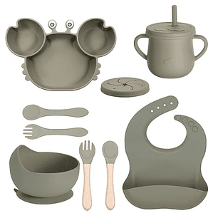 Set Alimentación Silicona Cangrejo 9 Piezas Verde
