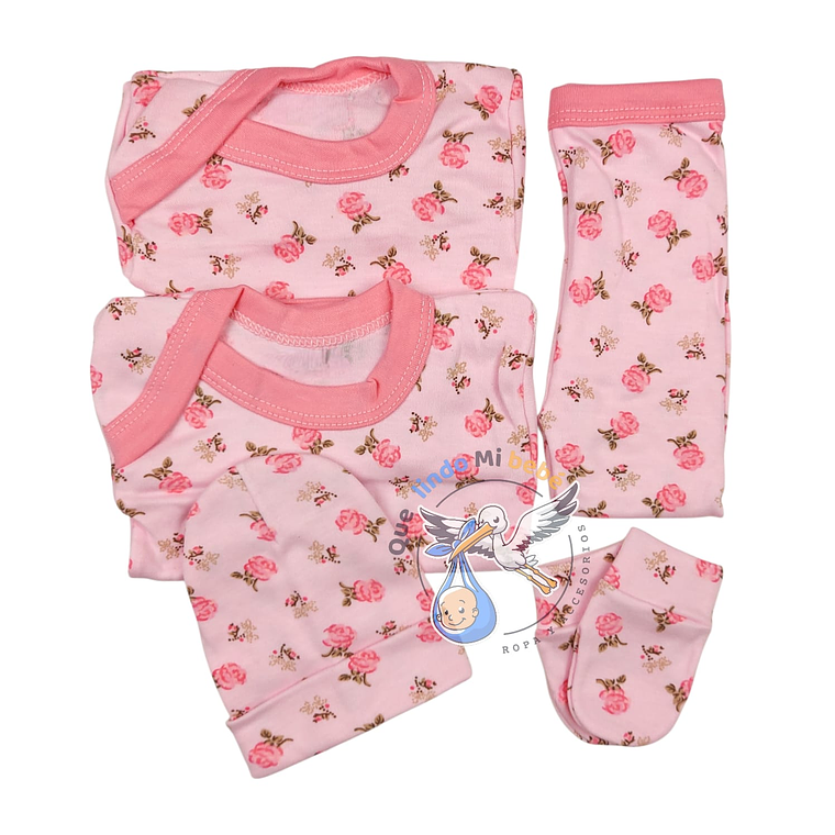 Ajuar 5 Piezas con Diseño Talla 0/3 Meses Rosado Flores 1
