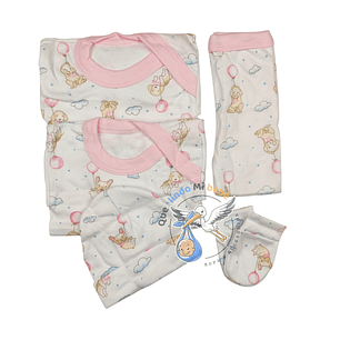 Ajuar 5 Piezas con Diseño Talla 0/3 Meses Blanco/Rosado Cachorritos