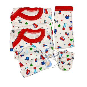 Ajuar 5 Piezas con Diseño Talla 0/3 Meses Blanco/Rojo Bombrero