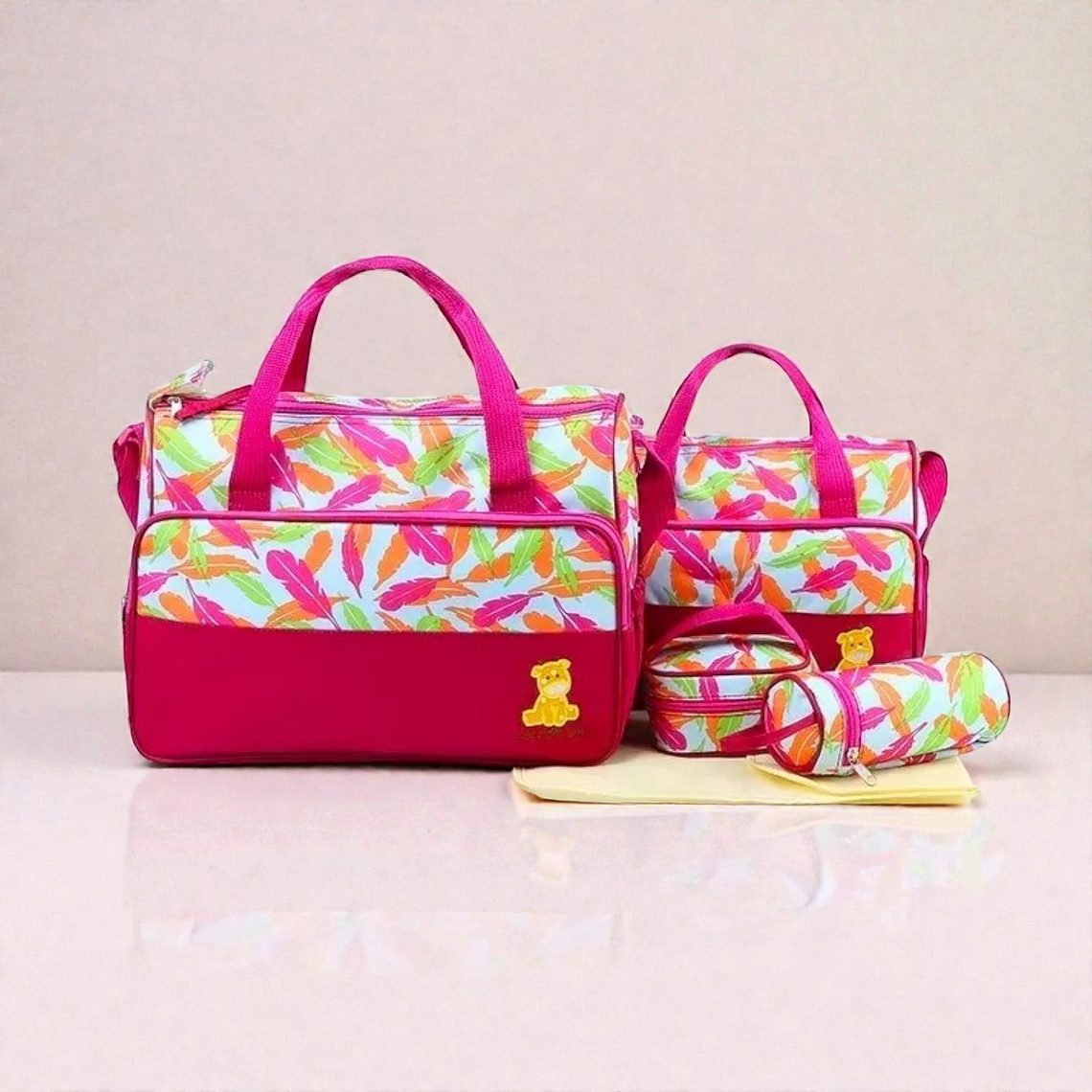 Bolso Maternal 5 Piezas Diseño Fucsia 1