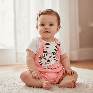 Conjunto Jardinera Polerita 3/6 Meses Gatita 