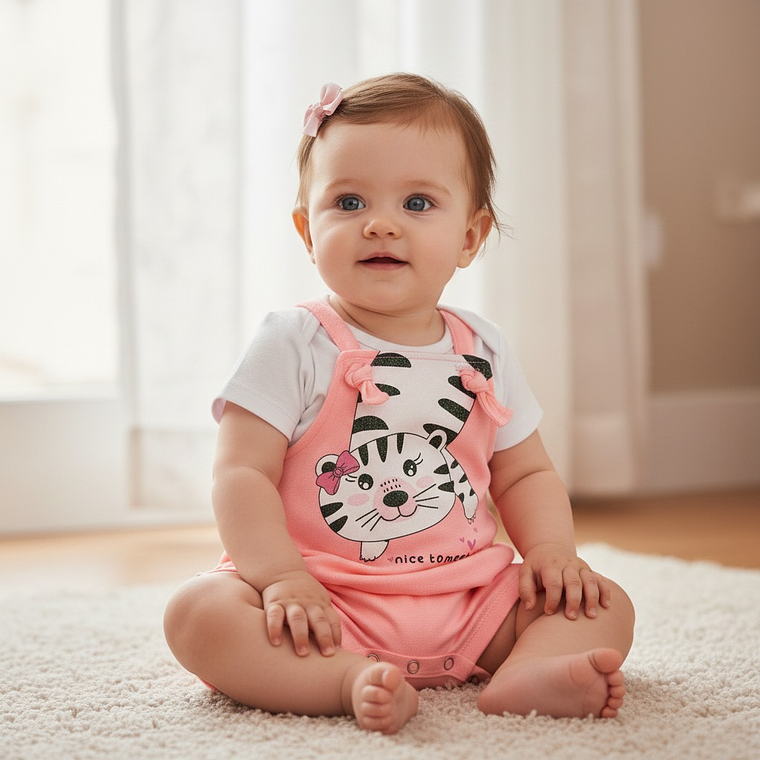 Conjunto Jardinera Polerita 3/6 Meses Gatita  1