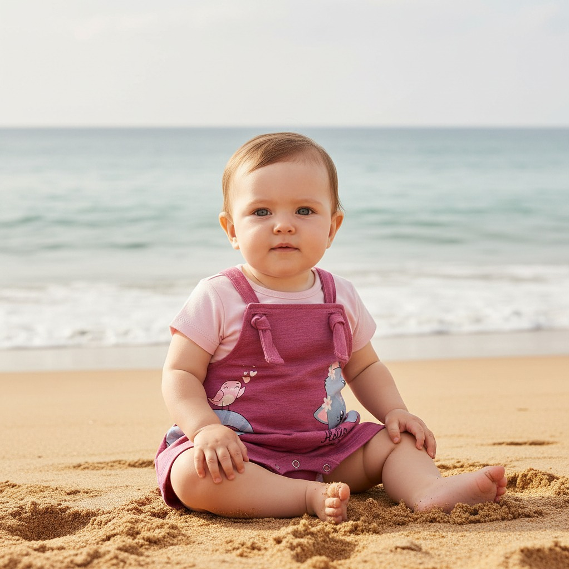 Conjunto Jardinera Polerita 6/9 Meses Gatita Rosa 1