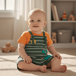 Conjunto Jardinera Polerita 9/12 Meses Dino Verde