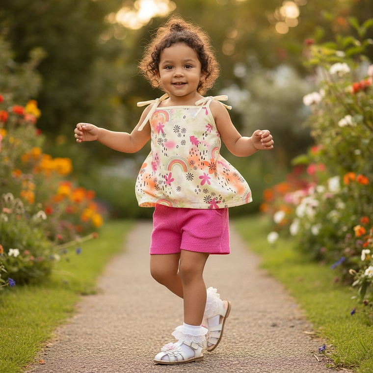 Conjunto Polerita Pabilo mas Short 18/24 Meses Floreado Amarrilo 1