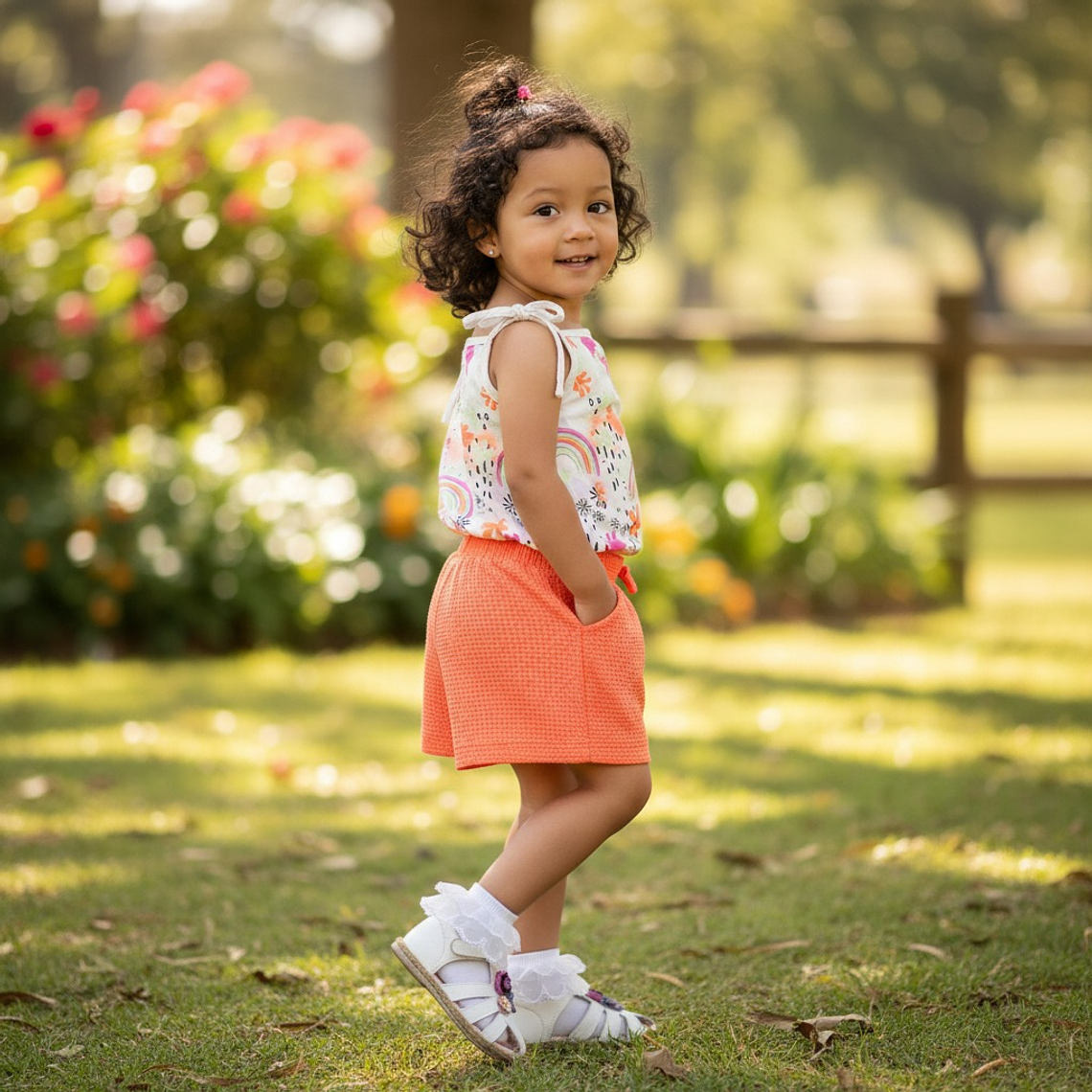 Conjunto Polerita Pabilo mas Short 12/18 Meses Floreado Crema 1