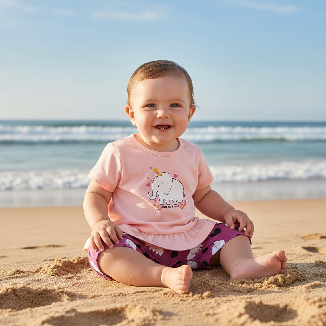 Conjunto Short Polerita 6/9 Meses Elefante Rosado 1