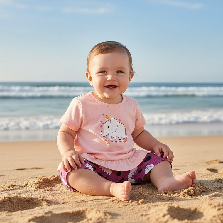 Conjunto Short Polerita 3/6 Meses Elefante Rosado 1