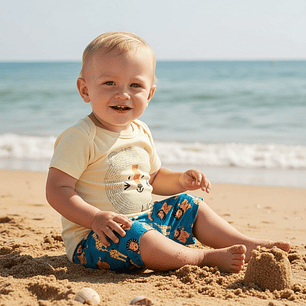 Conjunto Short Body 6/9 Meses León Amarillo