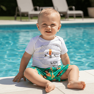 Conjunto Short Body 9/12 Meses León Blanco