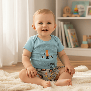 Conjunto Short Body 3/6 Meses León Celeste