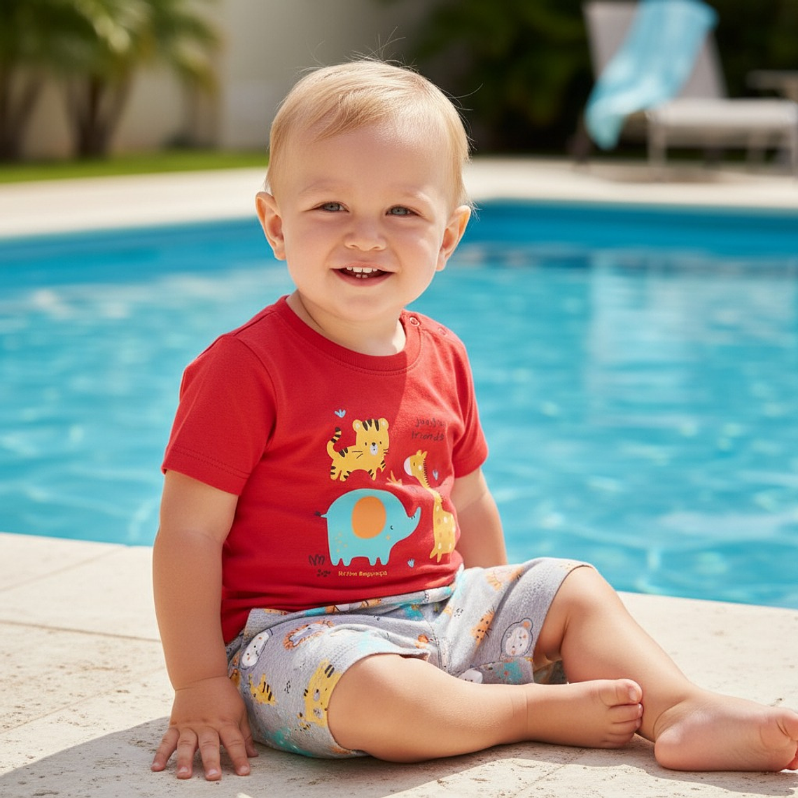 Conjunto Short Polerita 6/9 Meses Jungle Friends Rojo 1
