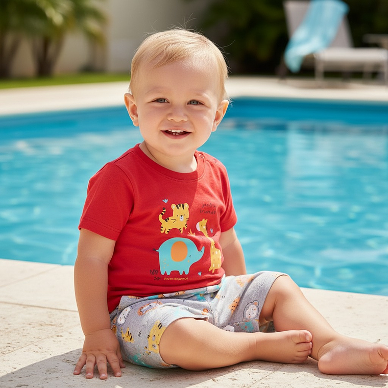 Conjunto Short Polerita 6/9 Meses Jungle Friends Rojo 1