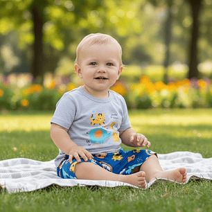 Conjunto Short Polerita 3/6 Meses Jungle Friends Gris