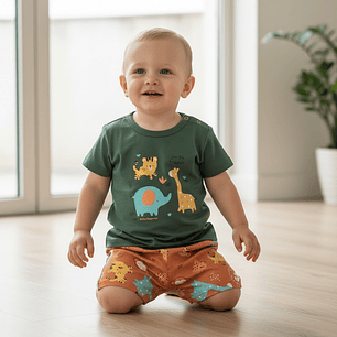 Conjunto Short Polerita 3/6 Meses Jungle Friends Verde