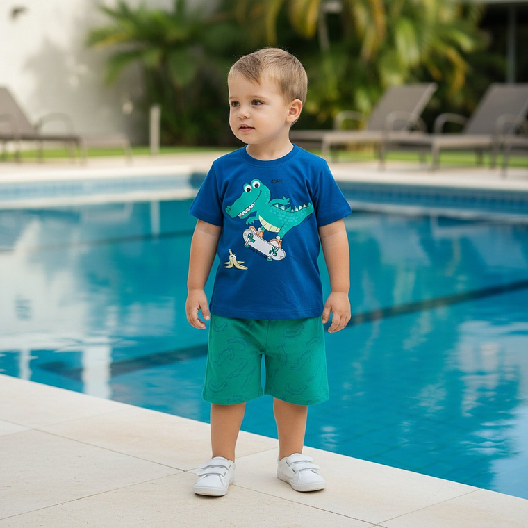 Conjunto Short Polerita 36 Meses Cocodrilo Azul 1