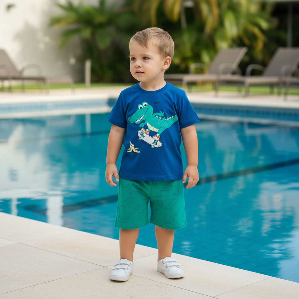 Conjunto Short Polerita 12/18 Meses Cocodrilo Azul 1