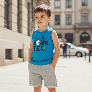 Conjunto Short Polerita 36 Meses Monster Turquesa