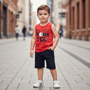 Conjunto Short Polerita 18/24 Meses Monster Rojo